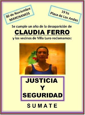 Se realizará una marcha para exigir Justicia por Claudia Ferro y Seguridad para Villa Luro