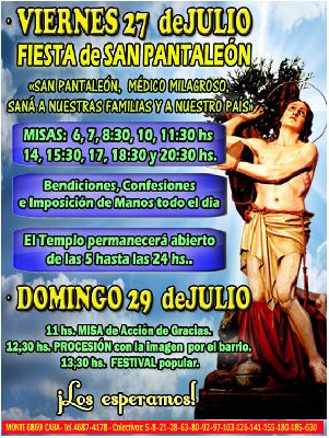 Se celebraran  las fiestas patronales en el Santuario de San Pantaleón en Mataderos